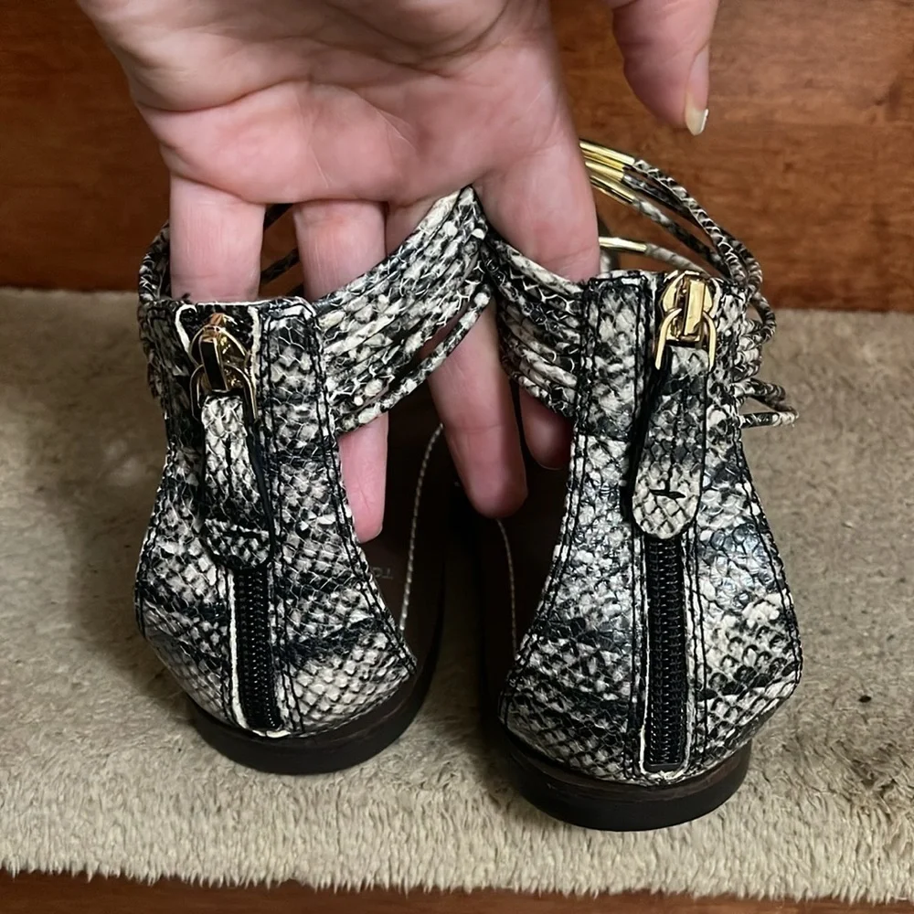 Tory Burch Beige Black Python Embossed Leather Mignon Braided Flat 8.5